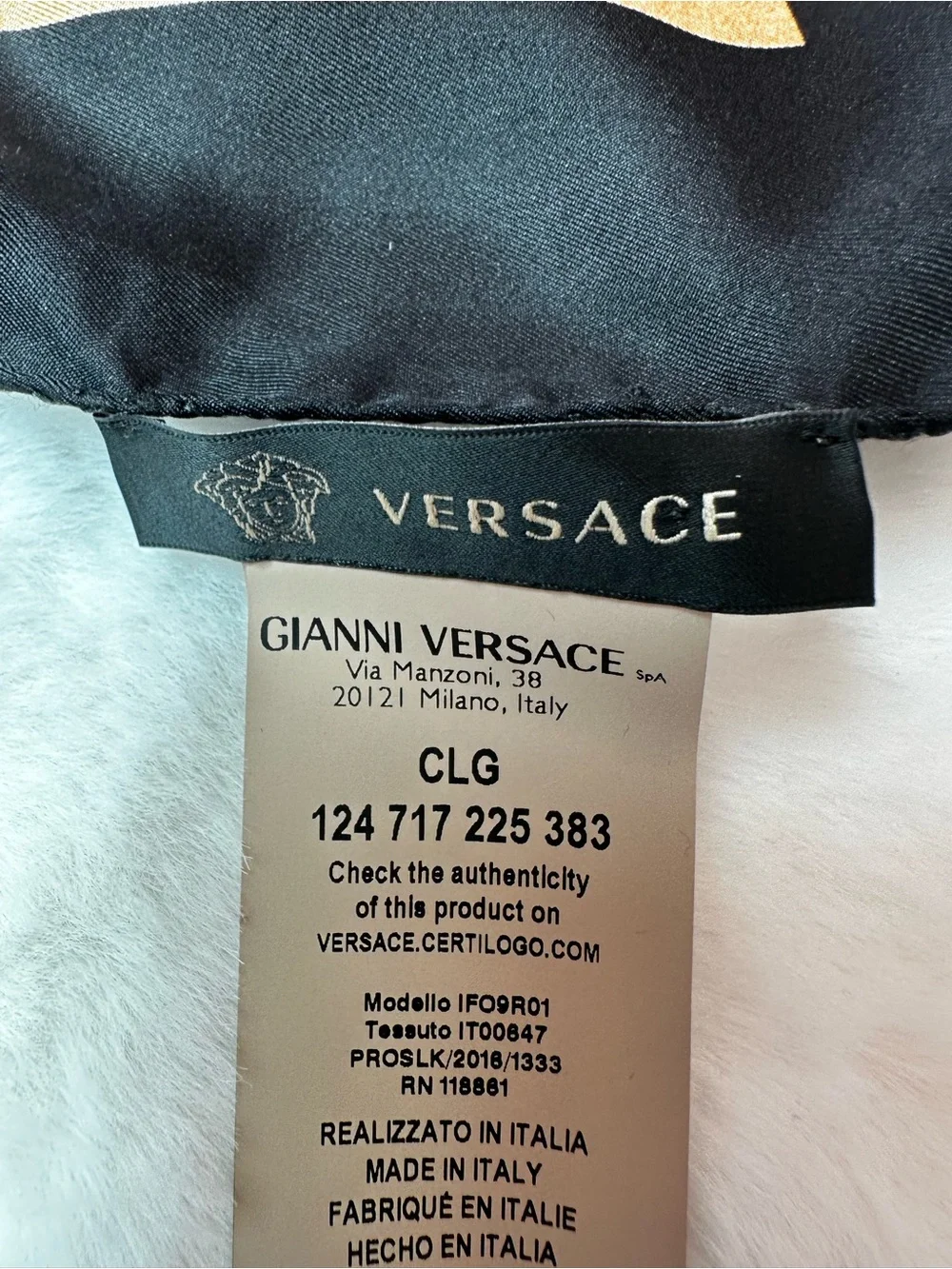 Versace Silk Medallion Scarf in Blue, Gold & Black